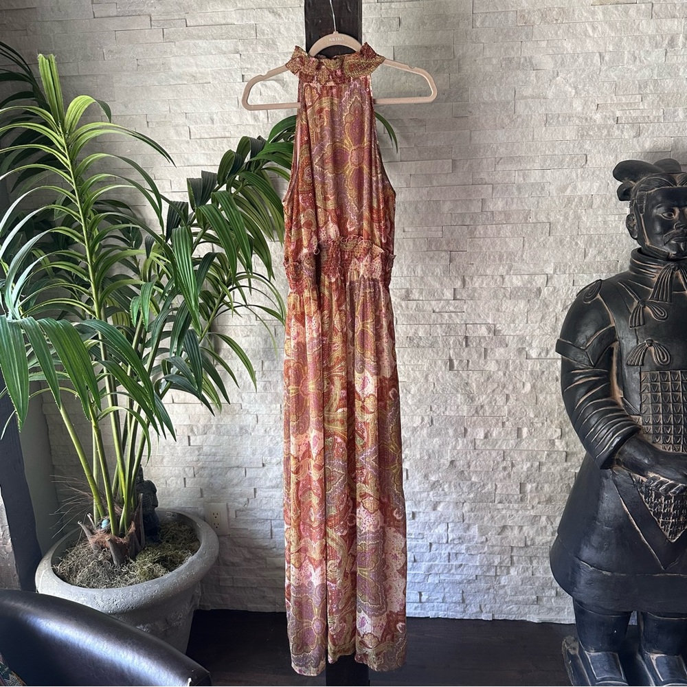 Liu Jo Boho Paisley Halter Smocked Made in Italy Maxi Floor Length Dress Size 8